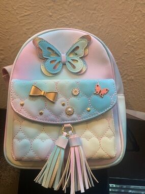 Under One Sky Pastel Mint & Pink Butterfly Tassel Mini Backpack